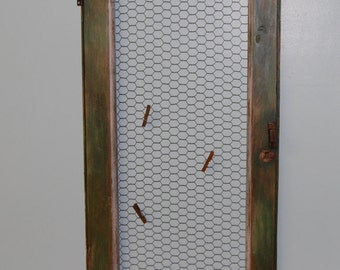 Hand Painted, Vintage Cabinet Door, Chicken Wire, Message Center