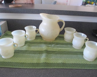 Vintage KOOL AID PITCHER and 6 Matching Cups, Retro, Blow Mold Plastic