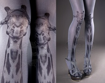 Tattoo Tights - Asphalt one size Giraffe full length closed toe tights pantyhose, tattoo socks, printed tights