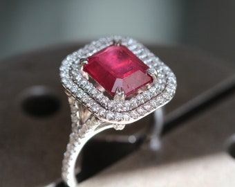 Rubis bague, bague de fiançailles de Ruby, Ruby et Diamond Ring, 14K or bague, bague diamant, cadeau d’anniversaire, cadeau pour maman, bague en or blanc