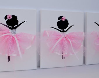 Ballerina nursery wall art in pink and white. Girls room decor.