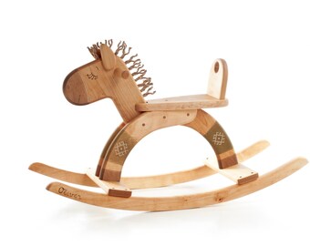 Personalized Wooden Rocking Horse, Organic Kids Toy, Wooden Toy For Toddler, Wood Ride On Toy