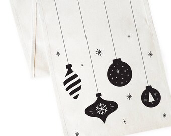 Ornaments Cotton Canvas Christmas Table Runner and Holiday Party Decoration, Party Decor, Table Setting, Tablescape, Table Cover, Home