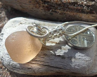 Stunning Peach Sea Glass Necklace