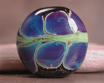 Artisan Glass Lampwork Focal Bead, Lampwork Lentil Spree, Purple Green, Divine Spark Designs, SRA