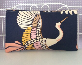 Vintage bird mosaic navy multi coloured clutch bag