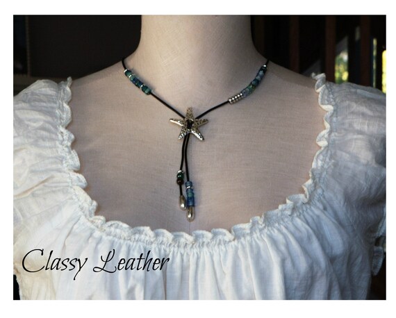 Star necklace - Star with leather necklace - girl star necklace - bohemian gift for her - Boho Women's Gift,Boho Necklace,christmas gift