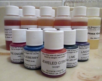 16 (1 oz.) Bottles Fragrance Oils and 9 (1/4 oz.) Bottles Liquid Dyes For Gel & Soy Wax, Candles, Tart Melts, Aroma Beads - You Choose