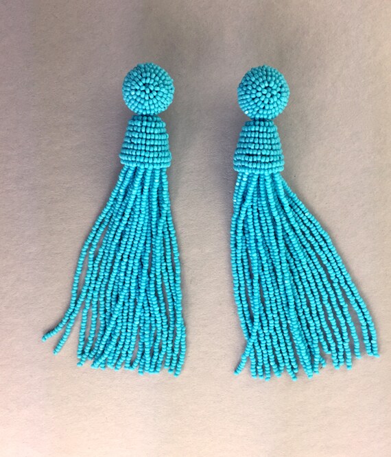 Tassel Earrings turquoise tassels turquoise seed beads
