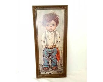 Vintage BIG EYES Litho,Alvaro,LARGE,Alvaro Big Eyes,Big Eyed Boy,Litho,Big Eyed Kid,Signed,Big Eyed Boy Litho,Mod,Kitsch,Kitschy,Mack,1960s