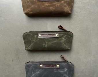 Pencil case, small pouch, pencil pouch made in waxed canvas