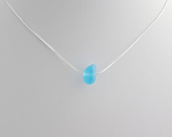 Sea Glass Necklace, Blue Green Sea Glass Necklace, Tiny Sea Glass Necklace, UK Seller, Beach Glass, Sea Glass Jewellery, Beach Jewellery