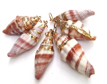 Conch Shell Bead Natural Shells Pendant Charm Gold Dipped approximately 40 mm One Piece