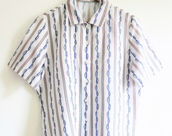 Vintage ladies shirt striped 1980s nautical Size 12