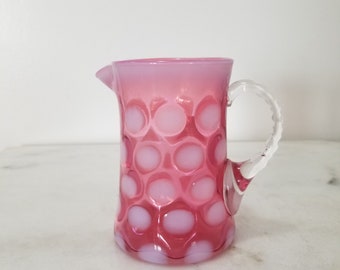 Fenton Glass Cranberry Coin Dot Cream Pitcher Mini Pitcher