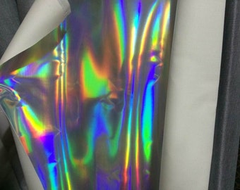 Silver Holographic Fabric,Shiny PU Leather Fabric For Bags,Wallets,Silver Holographic Fabric For Jewelry making.Wide 54'' Sold By Half Yard