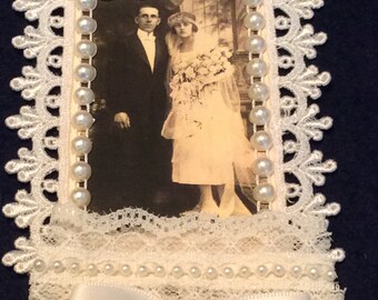 Wedding Tag, Vintage Tag, Bridal Shower Tag, Bride and Groom Tag, Lace Tag, OOAK