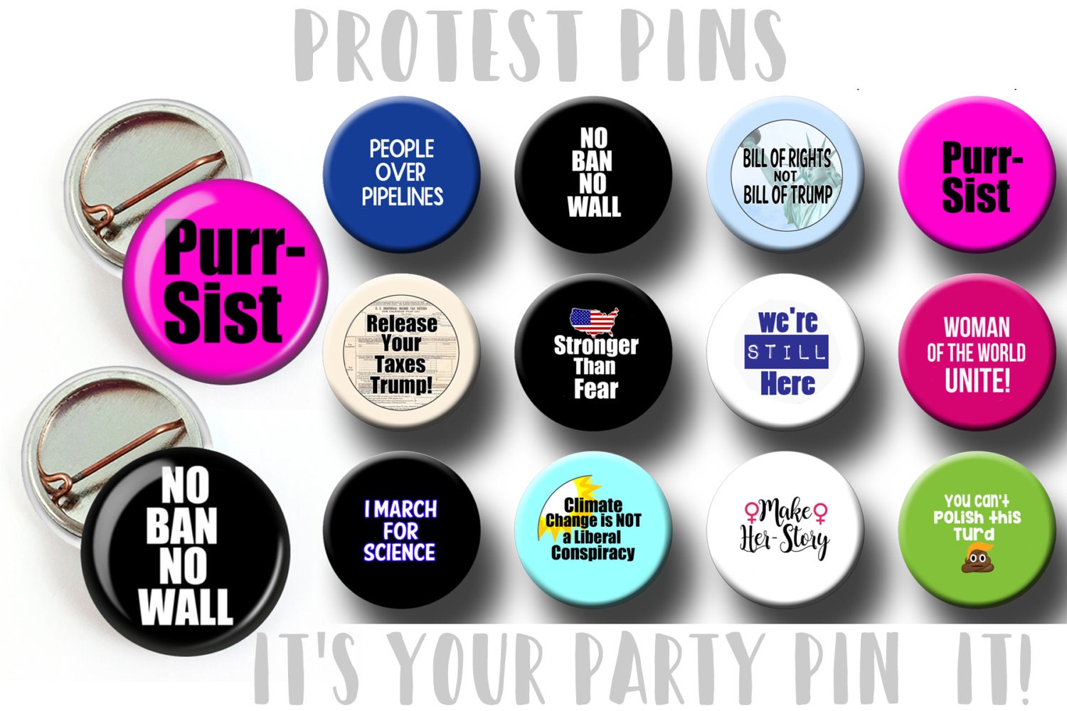 Anti Trump PROTEST Pins 1 inch pinback buttons