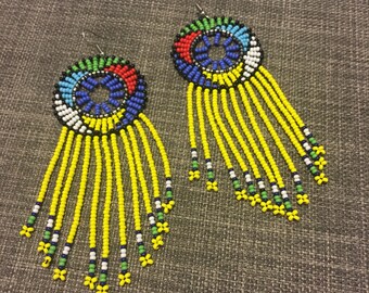 Yellow beaded massai dangle earrings