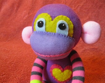 Franklin - Best Friend Sock Monkey Plush - Purple Stripes Pink - Handmade Doll
