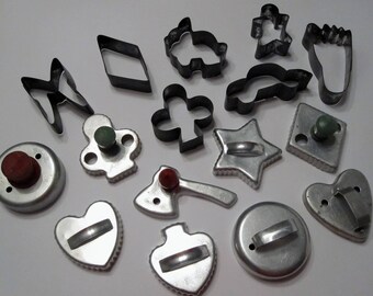 Set of 16 Vintage Cookie Cutters Aluminum Tin