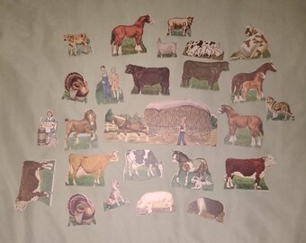 Vintage Paper Cutout Farm Toy 64+ piece set