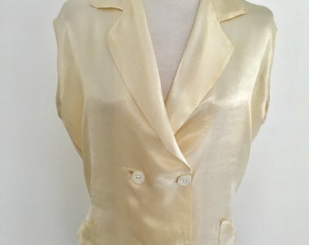 1920/30s Cream Satin Vintage Blouse|Waistcoat