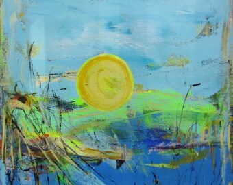 Abstract Landscape Painting by Francine Ethier, Blue Green Art, 24 x 24 inches