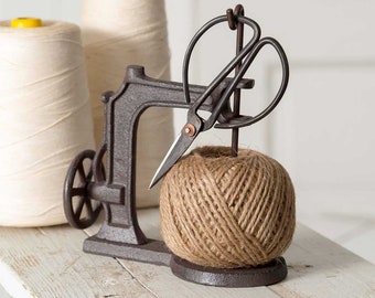 Cast Iron Twine Holder-Twine and Scissors-Sewing Machine String Twine and Scissor Holder Set-Gift for Sewer Sewist Crafter-Crafter's Gift