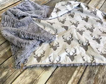 Deer Baby Blanket- Deer Minky Blanket- Deer head Blanket- Baby Boy Blanket- Woodland Blanket- Baby Blanket- Minky Baby Blanket