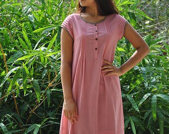 Premium Voile Rose Color Tunic / Kurti / Top with pleats on the front.