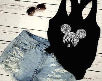 GLITTER Mickey Mouse Disney Castle Womens Workout Tank Disney Minnie, Mouse Disney Mickey Shirt Disney Castle Shirt. Tank Top Shirt Minnie