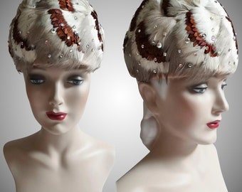 Vintage 1950s Hat | Feathered Hat | Rhinestone Hat | New Look | Rockabilly | Femme Fatale | 50s Hat
