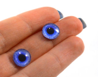 10mm Blue Zombie Eye Cabochons - Evil Eyes for Jewelry Making or Sculptures - Set of 2 Glass Eyes