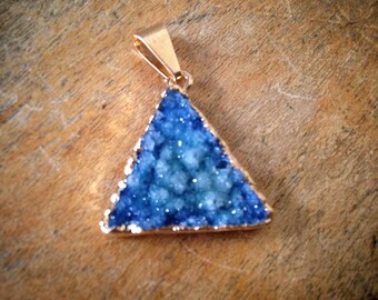 1 - Blue 20mm Triangle Druzy Agate Pendant in 24K Gold Full Back Plating Drusy Gemstone Jewelry Making Supplies (AV010) 50DFL