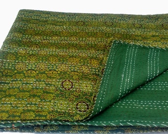 Patchwork handblock Kantha,Bedcover,Bedspread,Blanket,Throw,Kantha Quilt,handart Kantha Queen Size Quilt,king size Quilt,Baby quilt throw