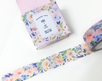 Romantic Watercolor Roses Floral Washi Tape 15mm/ Tea Rose Washi Tape/ Pink Floral Washi Tape/ Masking Tape/ Spring Summer Washi Tape