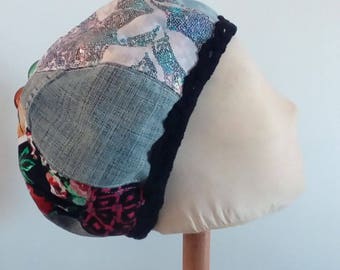 Patchwork denim BERET and fabric