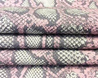 Pastel SNAKE Leather print light pink Italian textured Lambskin Hide with cut scales Pink Patterned Natural Leather Fabric PASTEL SNAKE 2oz