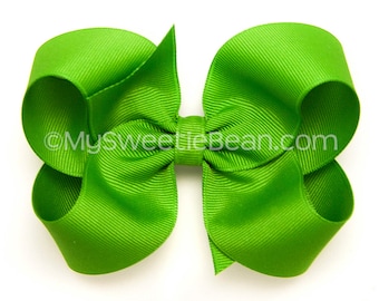 Apple Green Hairbow, 4 inch Grosgrain Bow, No Slip Classic Basic Hair Bows for Girls Baby Toddler