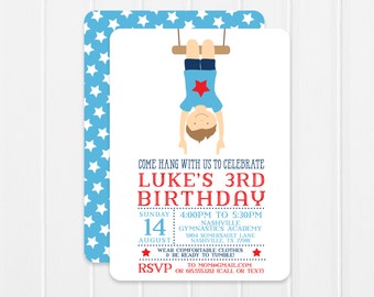 Boy Gymnastics Invitation - gymnastics birthday party - gymnastics invitation - gym party