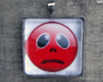 Scary Zombie Necklace Zombiepocalypse Smiley Face Emoticon Jewelry With 24 Inch Silver Ball Chain
