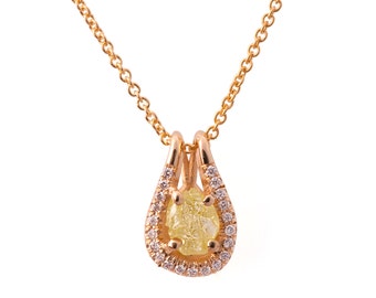 Raw Diamond Pendant, 18K Rose Gold and Rough Diamond Pendant, Unique Pendant, rough diamond necklace, raw diamond necklace