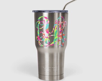 Lilly Pulitzer Monogram Vinyl Decal | Initials Yeti Sticker | Monogram | Laptop Monogram | Yeti Cup Monogram | sparkly Rose Lilly Pulitzer