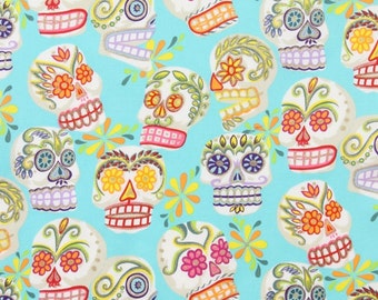 Alexander Henry Mini Calaveras on Turqoise 100% Cotton Fabric by yard