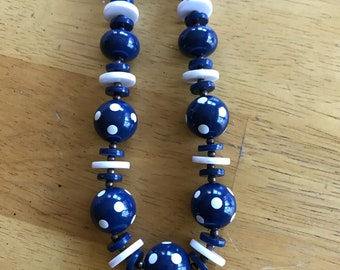Blue and white polkadot beaded necklace