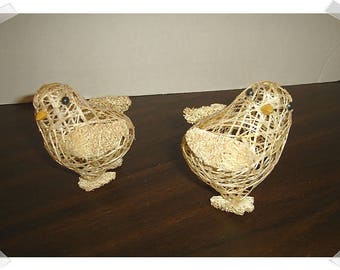 Beige Sisal Easter Chick Decorations/ Glittered/ Set of 2/Holiday Decor/ Craft Supplies*