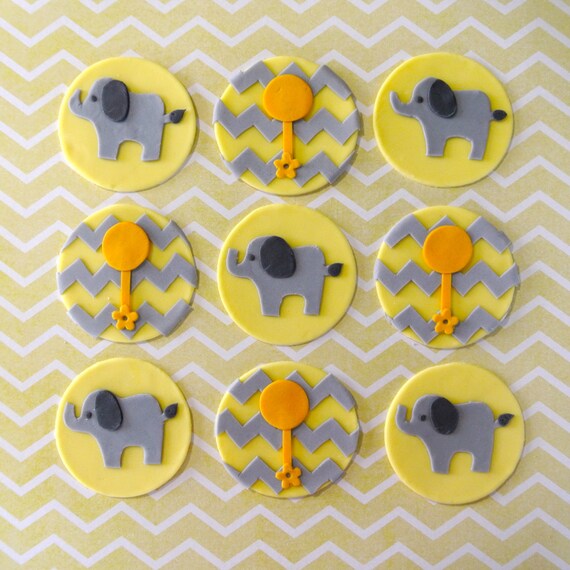 Items similar to Baby Elephant Edible Fondant Cupcake Toppers, Baby
