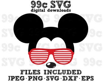 Mickey Mouse Sunglasses SVG DXF Png Vector Cut File Cricut Design Silhouette Cameo Vinyl Decal Disney Party Stencil Template Heat Transfer