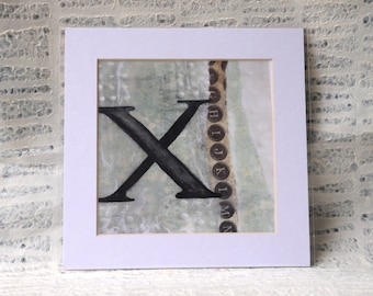 Letter X Monogram, Boho, Shabby Chic Style: Encaustic Art Matted Print